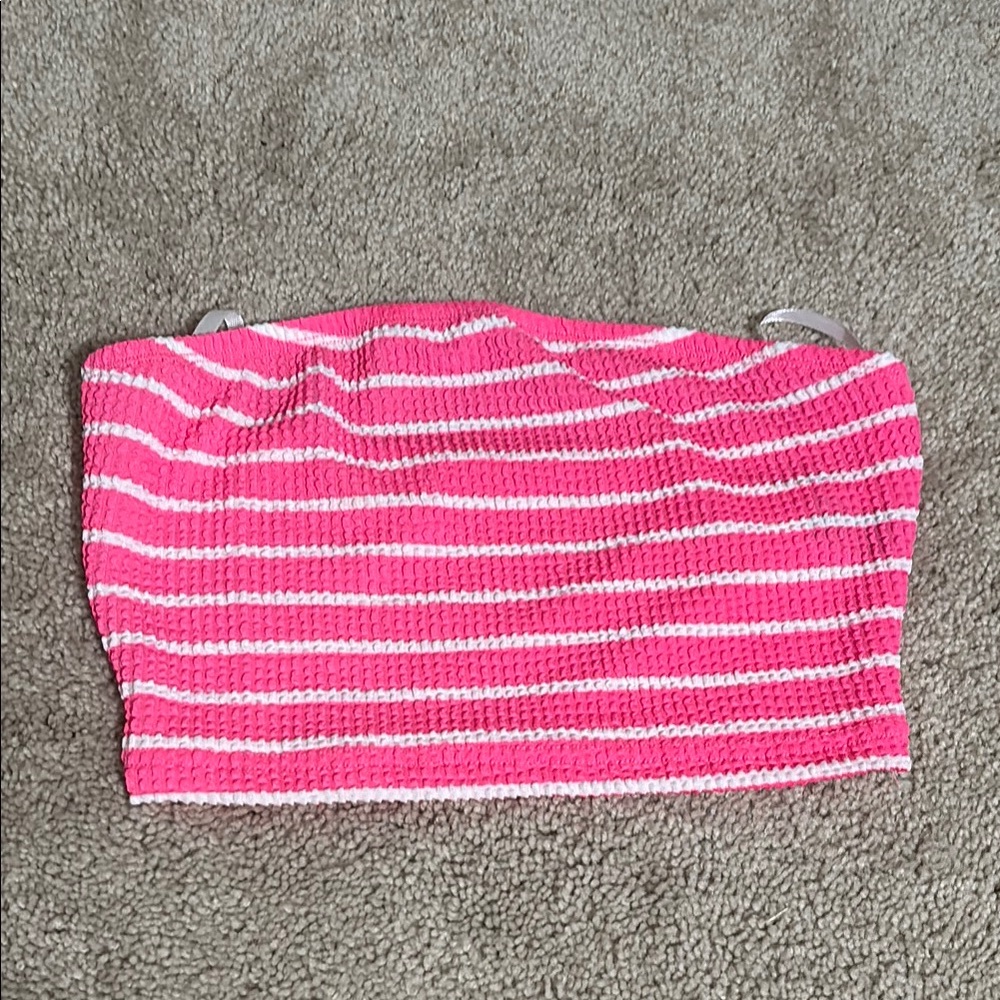 *4/15* NWOT Shein Pink and White Stripe Tube Top